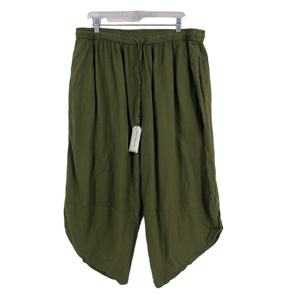 Earthbound Cropped Pants Women's XL Olive Green High Rise Elastic Waist NWT